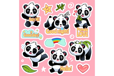 Cute panda stickers. Happy bears expression for emoji patches design&2C;