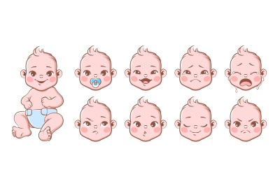 Baby emotions. Cute children emotions laughing and crying, smiling and