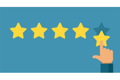 Hand and five star rating. Online positive customer feedback, good ser