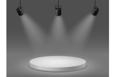 Podium with spotlights. Empty illuminated pedestal&2C; 3d platform for ce