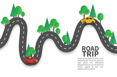 Road with pins. Winding road with pin pointer, trip and journey route,