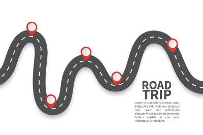 Road with red pins. Navigating, milestone timeline 3d map maps roads v