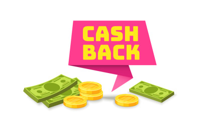 Cashback label. Cash symbol of saving refund money for shop sale vecto