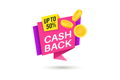 Cashback money sticker. saving symbol sticker with coins and ribbon fo