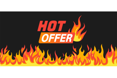 Hot offer. Burning fire and flames frame like symbol of sale with text