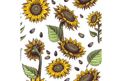 Sunflowers seamless pattern. Beautiful botanical design, floral cute f