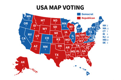 Usa map voting. Presidential election map each state american electora