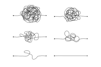 Messy lines. Complex way to easy scribbled round chaos, difficult rout