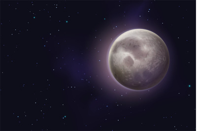 Moon background. Realistic night starry sky with waxing moon, new phas