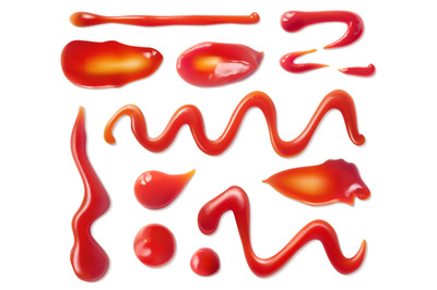 Ketchup stains. Tomato sauce red spots and smears, drops for paste and