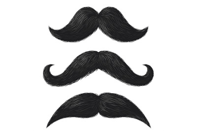 Realistic moustaches. Black mustache facial hair style, barbershop gen