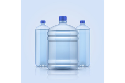 Water bottles. Empty plastic transparent containers bottle for clean d