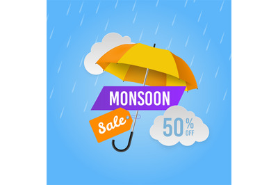 Monsoon sale. Season promotional offers, shop banner. Web header desig