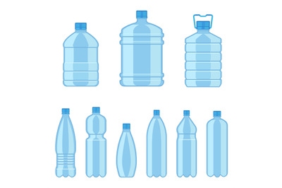 Plastic water bottles. Flat containers different capacities for liquid