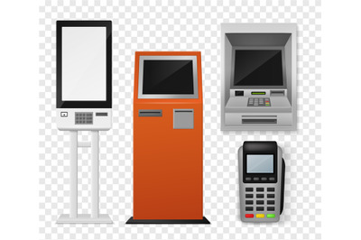 Realistic payment terminal. Atm and self-ordering kiosk, pos payment m