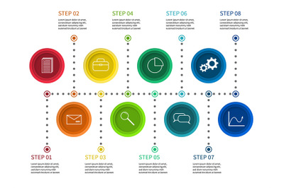 Step chart. Info process diagram, timeline with milestones. Workflow p