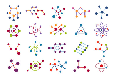 Connected molecules. Color molecular structure, connection model dna i