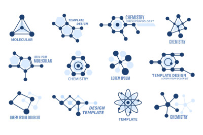 Hexagonal molecule badge. Molecular structure logo, macromolecule dna