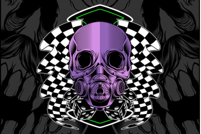skull violet with race flag vector hand drawing
