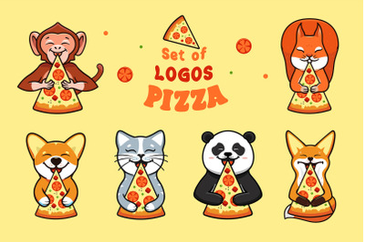 The cute animal eats pizza, logos