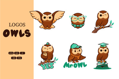 Set of logos Owls