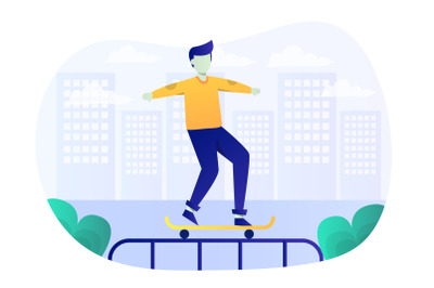 Skateboarding Flat Illustration