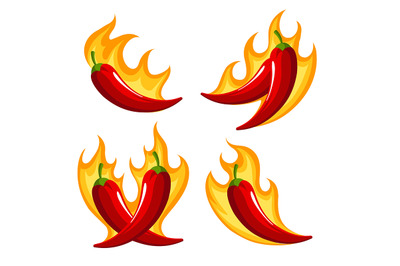 Chili Peppers on Fire Retro Emblem Set