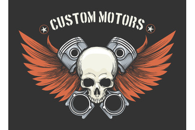 Human Skull with Pistons and Wings Emblem