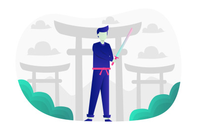 Samurai Ninja Flat Illustration