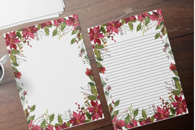 Christmas Printable Stationery, Lined Digital Note Paper
