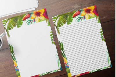 Tropical Floral Printable Stationery, Lined Digital Note Paper