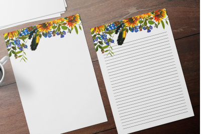 Boho Floral Printable Stationery, Lined Digital Note Paper