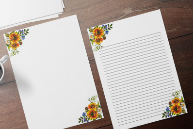 Watercolor Floral Printable Stationery, Lined Digital Note Papers