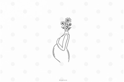 Woman pregnant flowers svg cut file