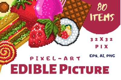 Food icons on pixel style