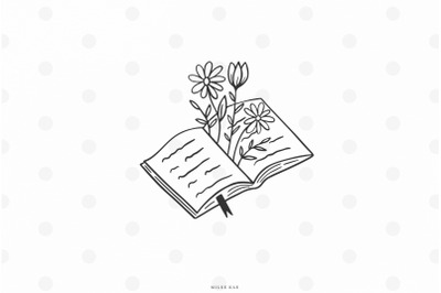 Book pages with flowers svg cut file