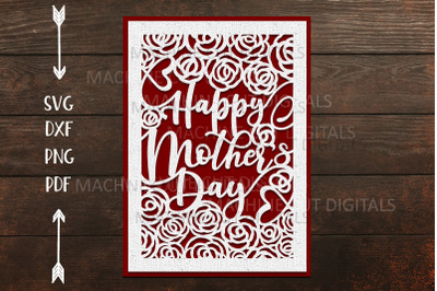 Happy Mother day Card papercut laser cut template svg dxf