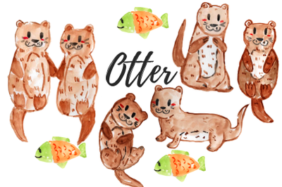 Watercolor otter clipart