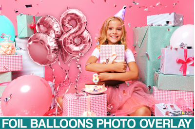 45 Foil PINK Balloons Overlay, Letter Number balloons
