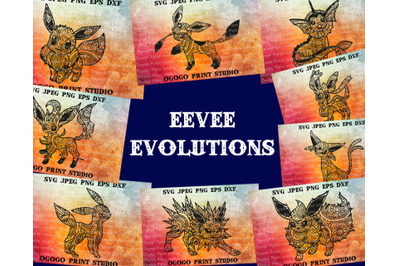 Eevee evolutions Svg Bundle, 13 Mandala svg, Zentangle SVG, Paper cutt