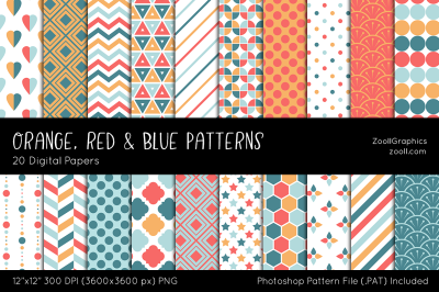 Orange, Red And Blue Digital Papers