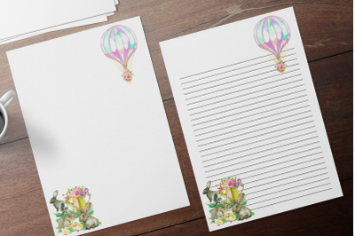 Romantic Hot Air Ballon Watercolor Floral Stationary