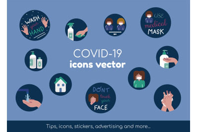 Covid-19 coronavirus icons vector