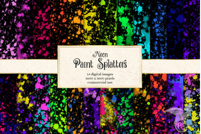 Neon Paint Splatters Digital Paper