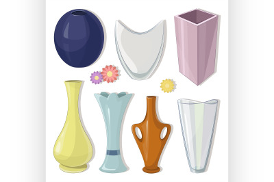 Vase set. Various forms of vases. Home interior decoration.