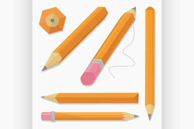 Set of stylized realistic pens and pencils