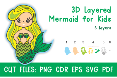 3D Layered Mermaid for Kids. Cut files