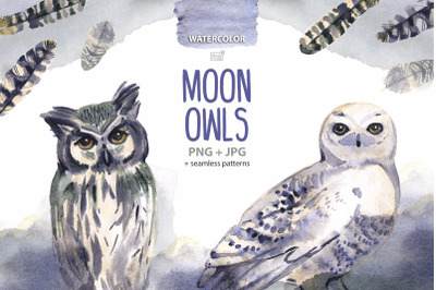 Moon owls cliparts