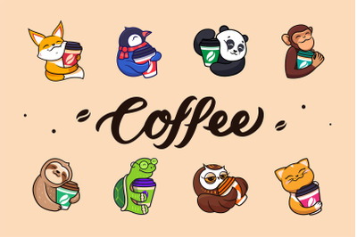 Set of logos coffee with animals