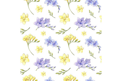 Freesia watercolor floral seamless pattern